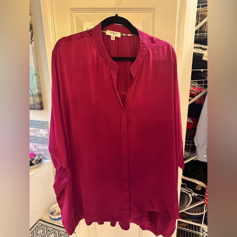 Umgee Plum Buttoned Blouse or Tunic with Mandarin Collar soft
